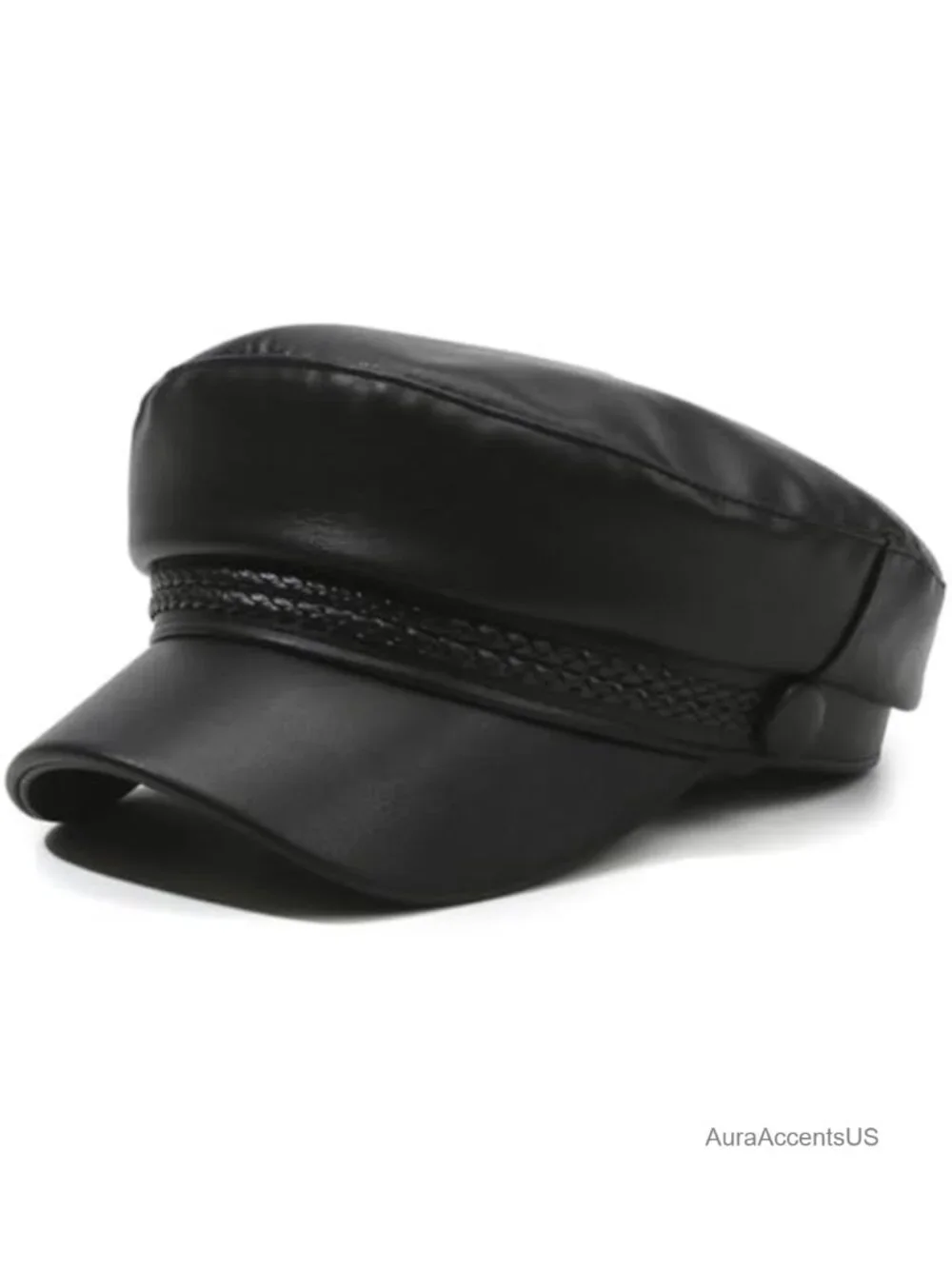 PU Leather Newsboy Cap Adjustable Faux Leather Cabbie Hat Vintage